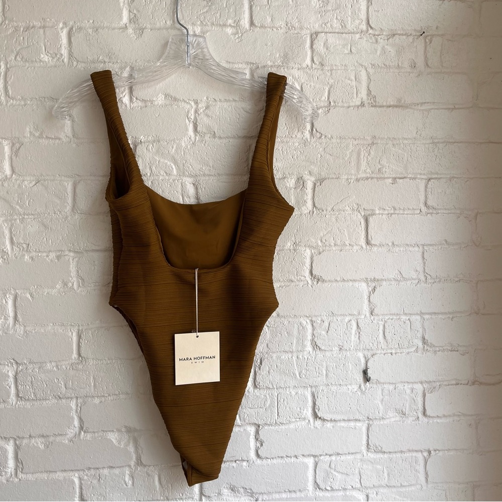Mara Hoffman Olive Brown Ribbed One-Piece Swimsuit